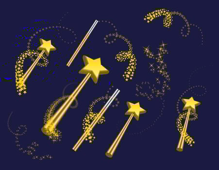 Golden wand with stars and sparkles on a dark background vector