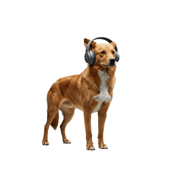 Alert Dog Wearing Headphones Listening to Sound png
