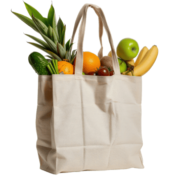 Fresh Organic Produce in Eco-Friendly Grocery Bag with Vibrant Fruits and Vegetables png