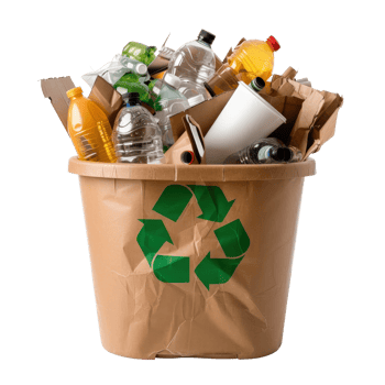 Waste Recycling Bin Filled with Plastic Bottles and Cardboard for Environmental Sustainability png