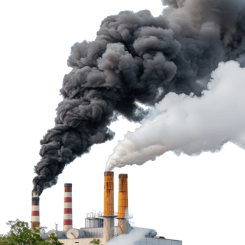 Industrial Factory Emitting Dark Smoke Plume Against Clear Blue Sky Background Environment png