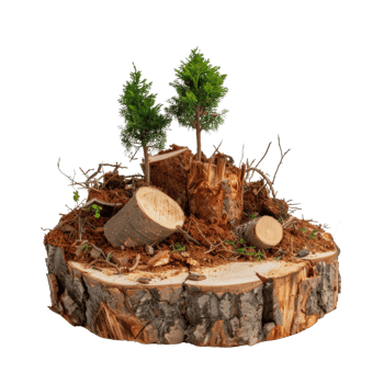 Natural Wood Slice with Young Trees and Soil in Detailed Close-Up View for Eco-Friendly Projects png