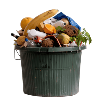 Overflowing Trash Bin with Food Waste and Plastic Garbage in an Urban Environment png