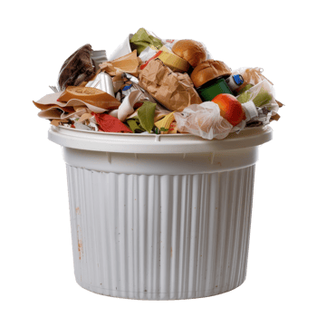 Overflowing Waste Bin Filled with Various Types of Household Trash and Recyclables png