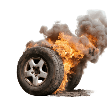 Burning Tire with Smoke Erupting from a Wheel in an Isolated Background png
