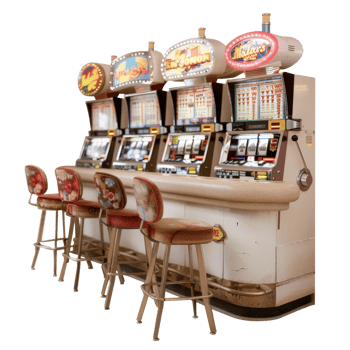 Vintage Slot Machine Arcade Game with Colorful Bright Lights and Classic Style Seating png