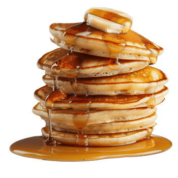 Delicious Stack of Pancakes with Butter and Maple Syrup on a . png