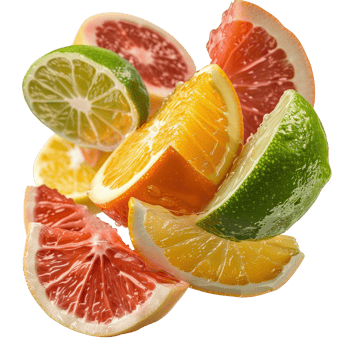 Fresh Citrus Fruit Composition with Vibrant Colors and Rich Textures on . png