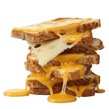 Deliciously Melted Cheese Dripping from Toasted Slices on a . png
