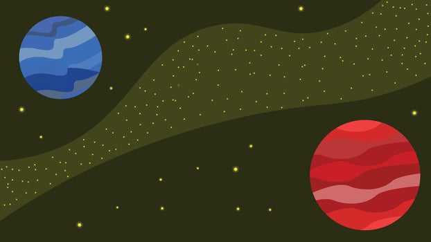 illustration between the red and blue planets separated by a river of asteroids vector