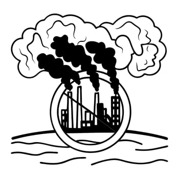 industrial pollution prohibited sign with factory and smoke concept environmental protection, clean air advocacy vector
