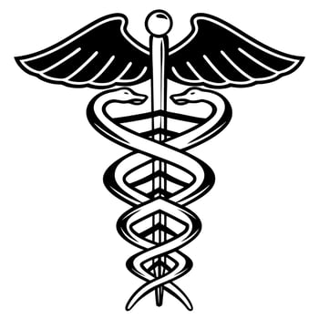 Caduceus symbol medical staff with wings and entwined serpents healthcare emblem and medicine insignia vector