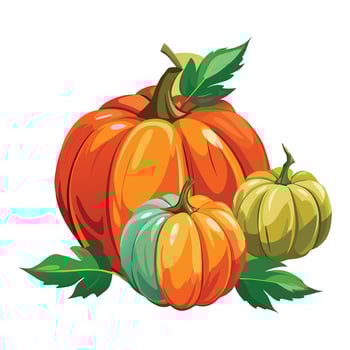 beautiful Autumn Harvest Pumpkins with Green Leaves in a Rustic Fall Arrangement vector