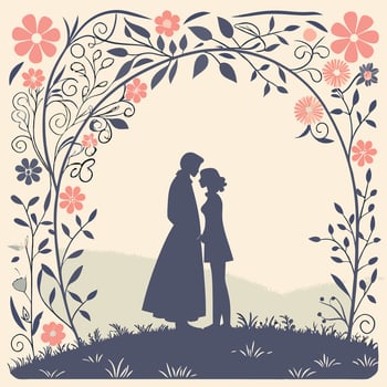 silhouette of a couple in love in the garden vector