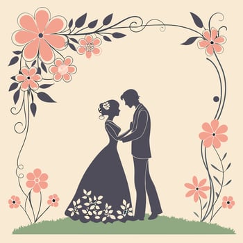 wedding card with silhouette of bride and groom vector