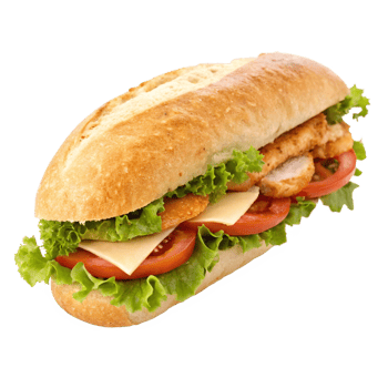 Delicious Chicken and Cheese Sub Sandwich with Fresh Lettuce and Tomato png