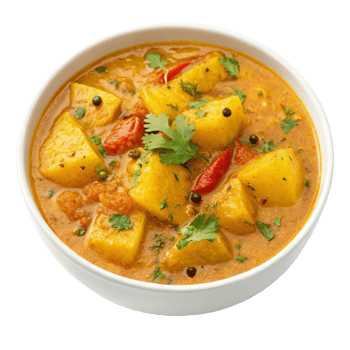 A bowl of curry with potatoes and herbs png
