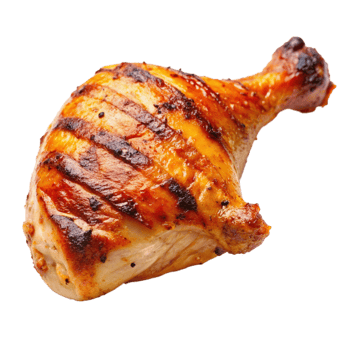 Delicious Grilled Chicken Leg Quarter Showing Grill Marks and Golden Brown Glaze png