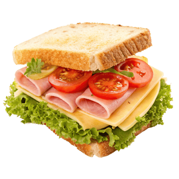 Delicious Ham and Cheese Sandwich with Fresh Tomatoes and Lettuce on Toasted Bread png