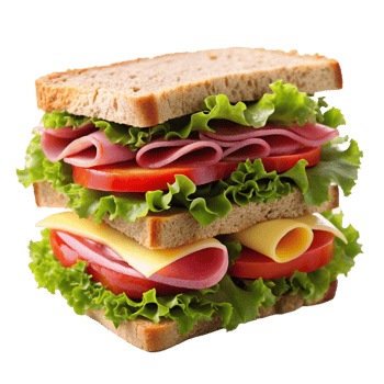 A delicious doubledecker sandwich with ham cheese lettuce and tomato png