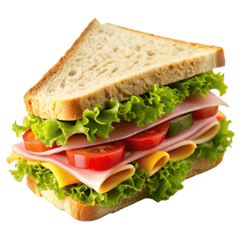 Delicious Ham and Cheese Sandwich with Fresh Vegetables and Crusty Bread png