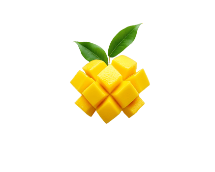 Geometric Mango Cube Arrangement with Green Leaves on Transparent Background png