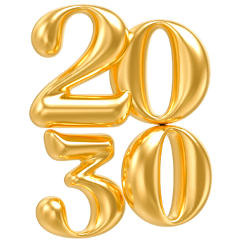 Happy New Year 2030 gold number balloons isolated png