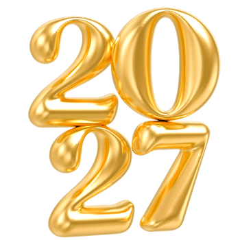 Happy New Year 2027 gold number balloons isolated png