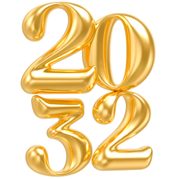Happy New Year 2032 gold number balloons isolated png