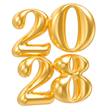 Happy New Year 2028 gold number balloons isolated png