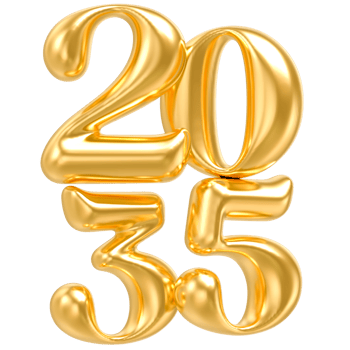 Happy New Year 2035 gold number balloons isolated png