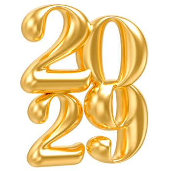 Happy New Year 2029 gold number balloons isolated png
