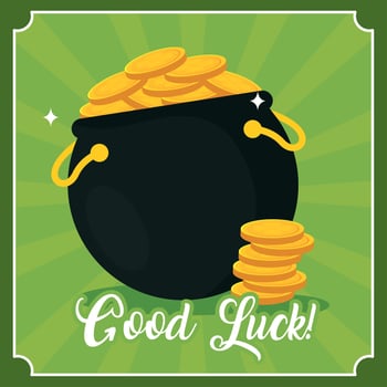 Pot filled with golden coins of luck. vector