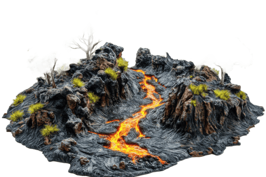 A lava flow with trees and rocks png