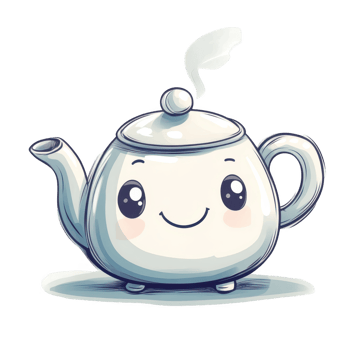 Cute Cartoon Teapot with Smiling Face and Steam Rising Illustration png