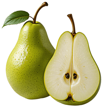 fresh green pear whole and sliced pear isolated png