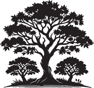 Majestic Black Tree Silhouette Nature Illustration vector