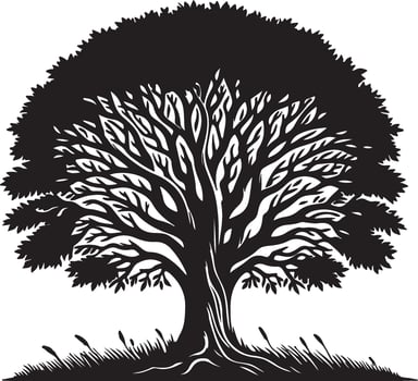 Majestic Black Silhouette Tree Nature Illustration, vector