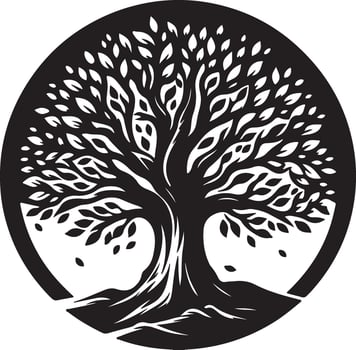 Tree of Life emblem black and white design vector