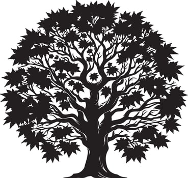 Majestic Black Tree Silhouette Nature Art Design, vector