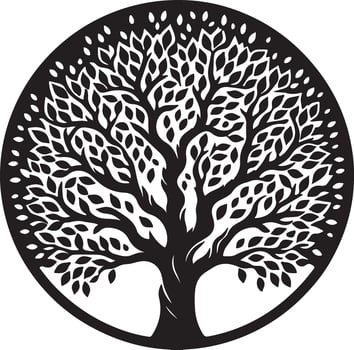 The unique black and white image of a tree in a circle vector