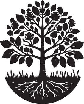 a black and white creative illustration of a tree with roots vector