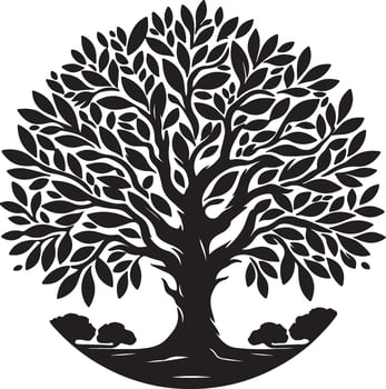 a black and white illustration of a tree with leaves vector