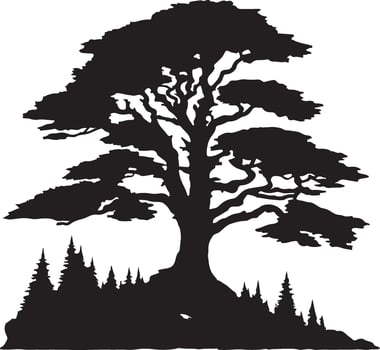 a silhouette of a tree with a mountain in the background vector