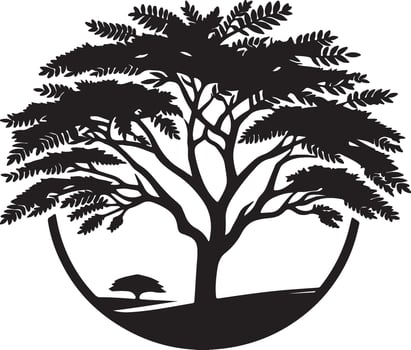 The black and white logo of a tree with leaves vector