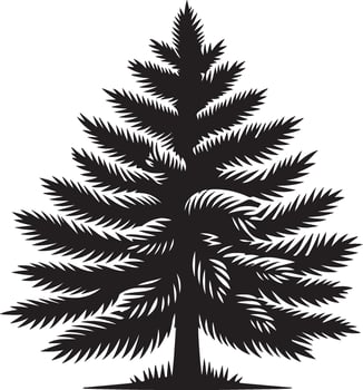 The black and white creative illustration of a pine tree vector
