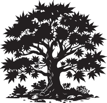 The black and white creative illustration of a tree with leaves for your design vector