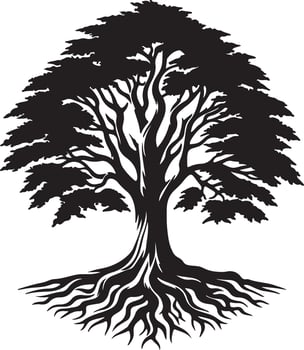 an illustration of a tree with roots vector