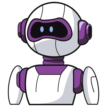A cartoon robot with purple and white skin png