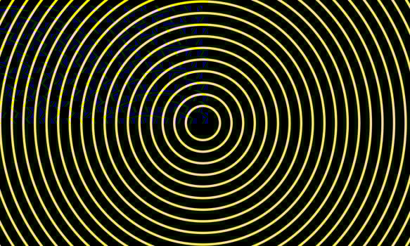 Yellow concentric circle illusion on black background vector